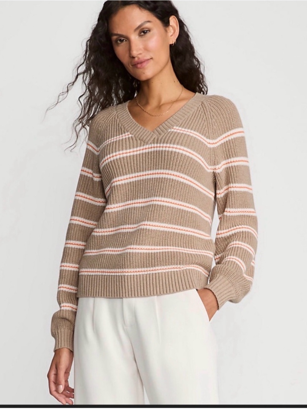 Lands End drifter sweater orange and taupe size large
